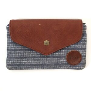 Roxy Blue Plaid Clutch Wallet Pouch Organizer Leather Accent Snap Closure